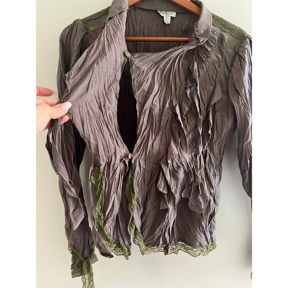 Anne Giorgio Crinkle Tie Up Dress Shirt Asymmetrical Gray Size Medium JL - Picture 2 of 9